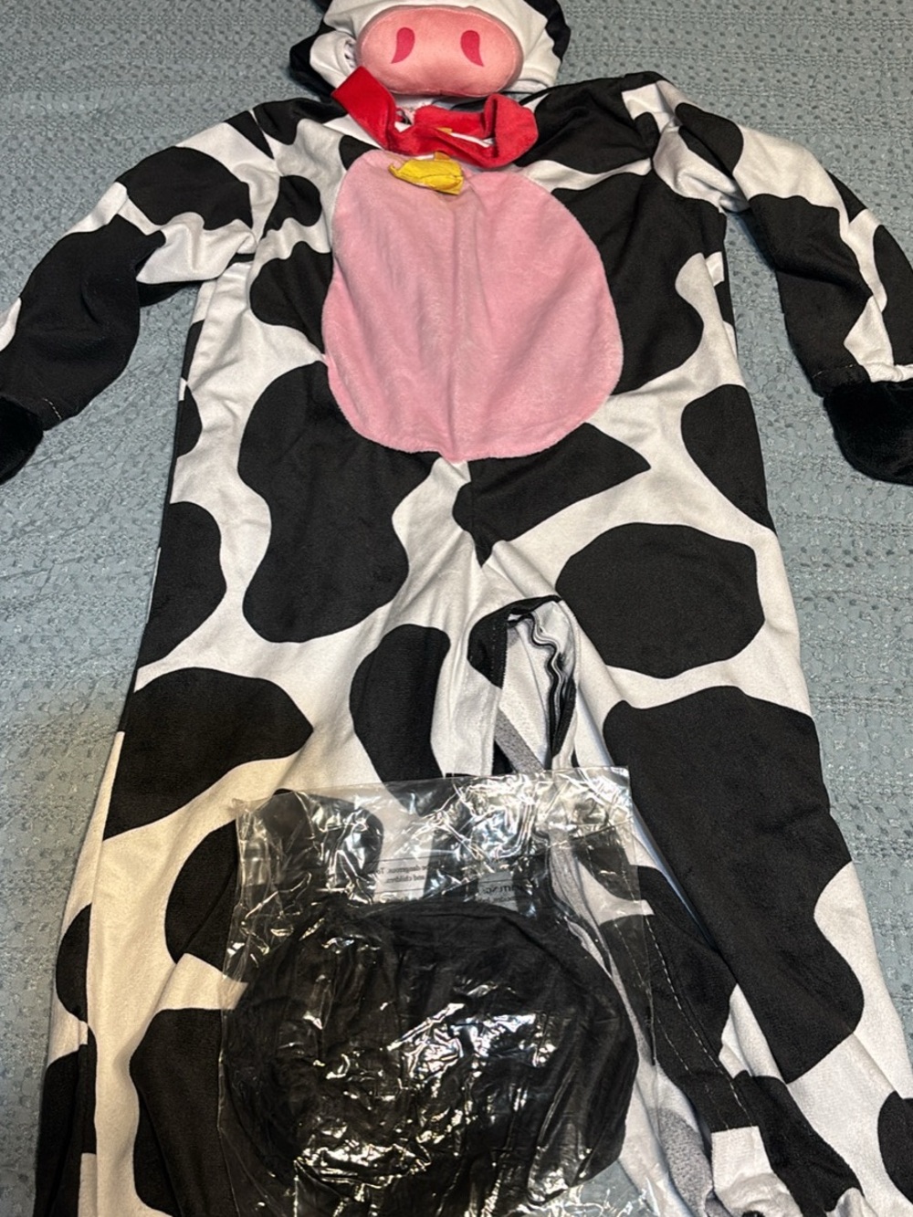 Source Unknown Black & White Cow Onesie with Pink Belly and Red Bow